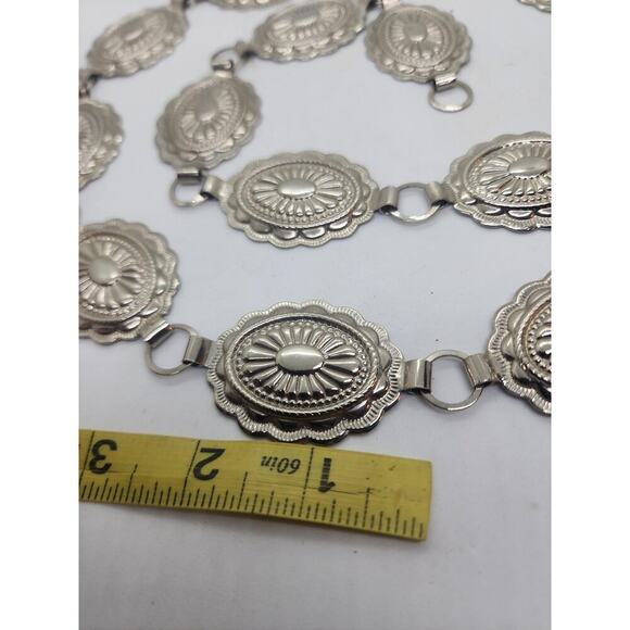 Silver Concho Link Belt Navajo Style Oval Stamped Medallion Chain Adjustable 36\